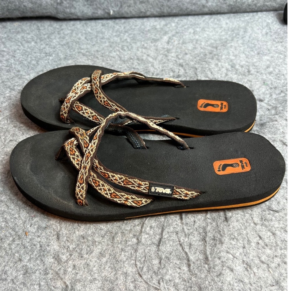 Teva Mush Flip Flops Womens Black Braided Straps Geometric Sandals Thong Size 8
